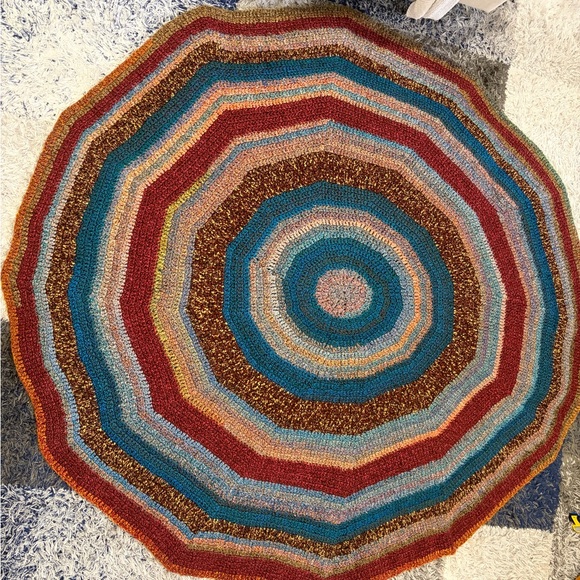 Handmade Multicolor Round Woven Rug Approx 62 Inch Diameter
